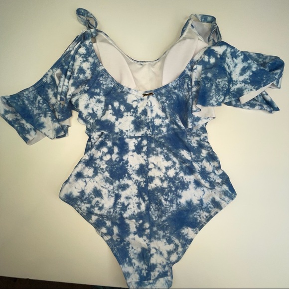 NEW Nicole Miller One Piece Cold Shoulder Ruffle Tie Dye Swimsuit M - Picture 10 of 17